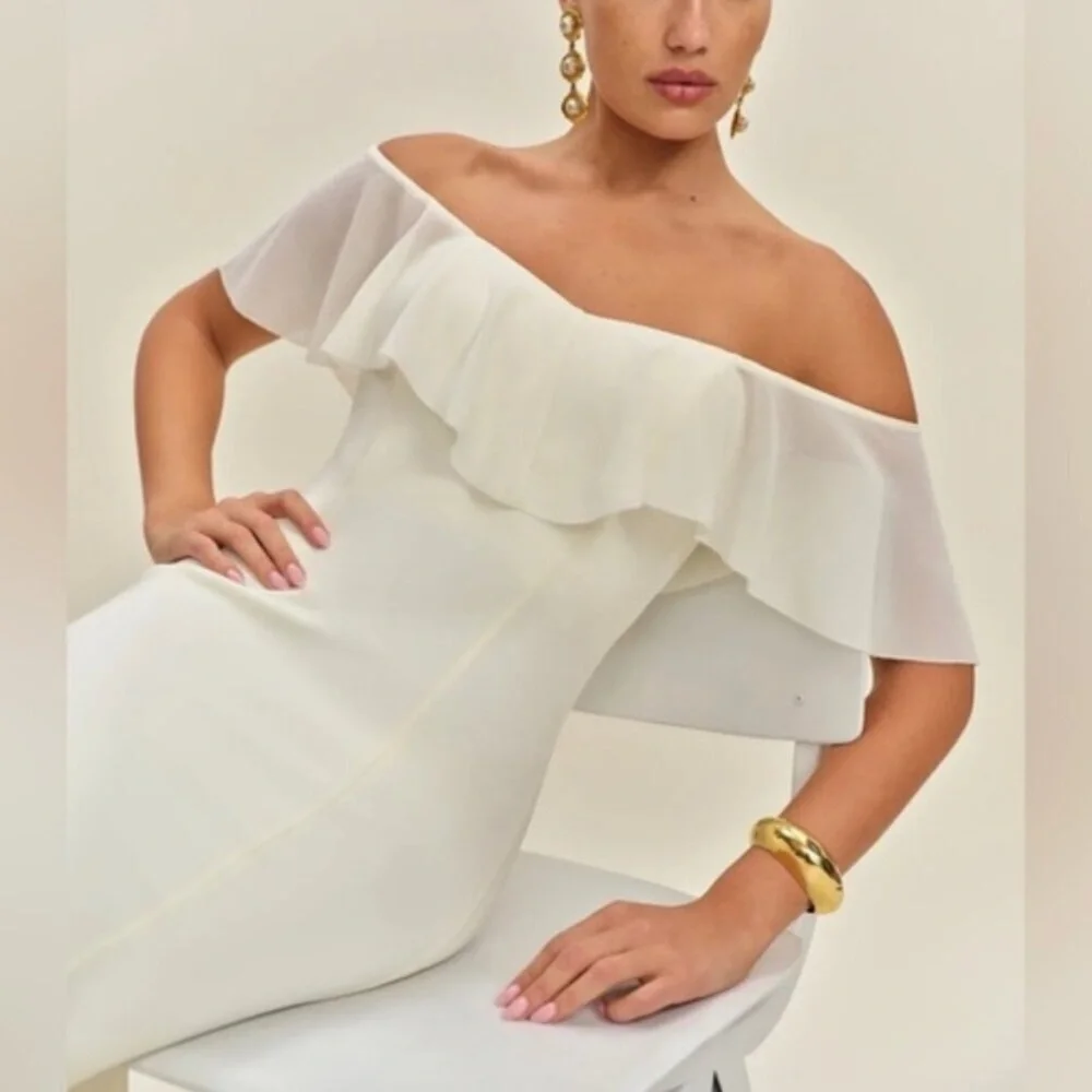 NWT Reformation Charee Ruffle Off Shoulder Short Sleeve Cape Midi Maxi Dress - Picture 6 of 14